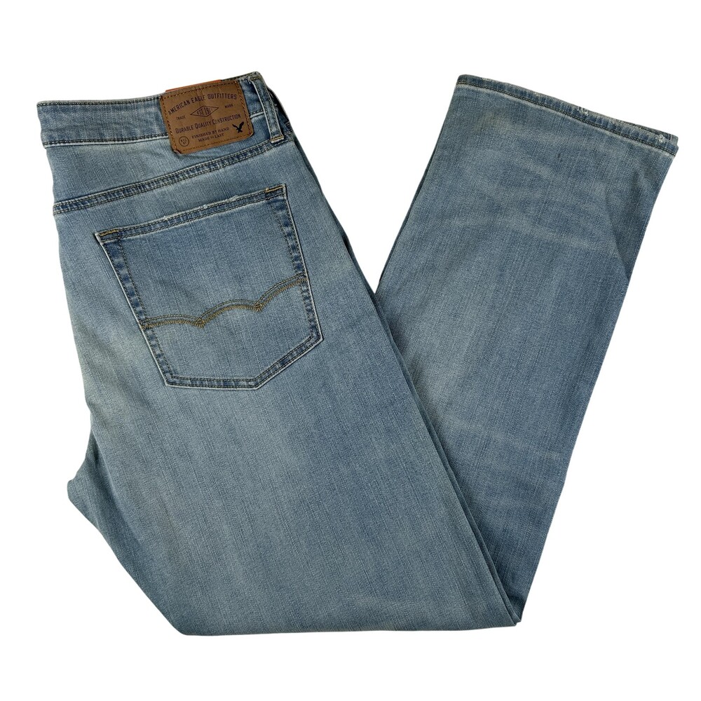 American Eagle Jeans Mens 36x32 Relaxed Straight Light Wash Extreme Flex Denim